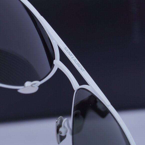 Saint Laurent CLASSIC11 038 Aviator Sunglasses - White/Grey - Picture 5 of 9